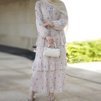 2023 Шифоновое женское платье по щиколотку с принтом Ближнего Востока, нежное и красивое летнее платье с темпераментом, повседневные халаты