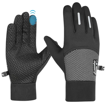 Зимние Теплые Спортивные перчатки для бега с сенсорным экраном, Мужские И женские, для холодной погоды, Лыжные, уличные, термальные, Велосипедные, Черные Варежки на полный палец