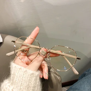 Круглые металлические очки для близорукости Ins Модные студенческие плоские очки для дальнозоркости Оптические очки для женщин