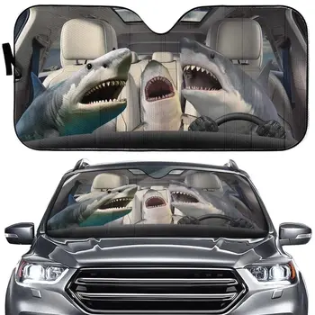 Свирепая акула, абажур на лобовое стекло автомобиля, Семья животных, водитель, абажур на переднее стекло автомобиля, 3D Подходит для большинства автомобилей, внедорожников, грузовиков