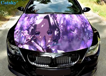 Японское аниме Kochou Shinobu Ливрея, Виниловая наклейка на капот автомобиля, Полноцветные автомобильные аксессуары, графическая наклейка на боковой капот